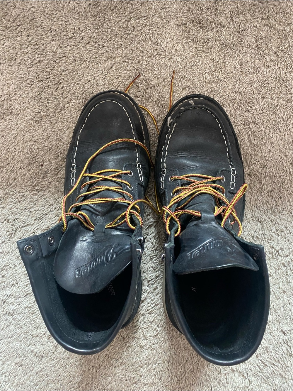 Men's Danner Black Leather Moc Toe Work Boots with Two-Tone Laces